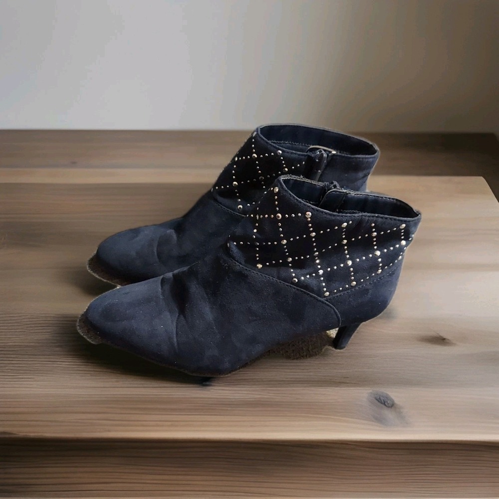 East 5th Ankle Booties With Silver Sequences High Heel  Size 6 Blue Suede Y2K‎